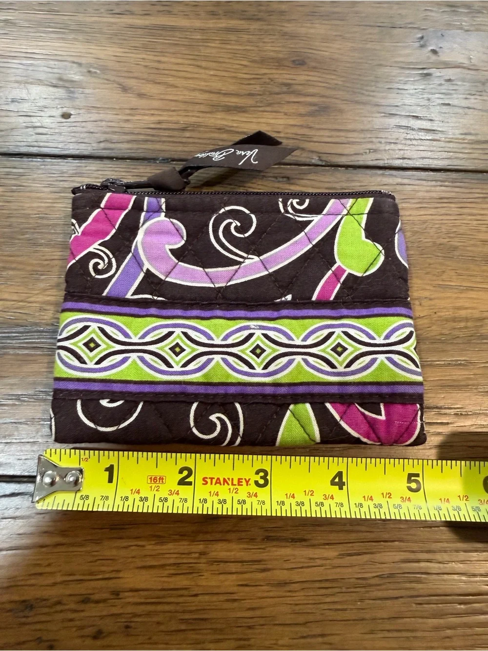 Vera Bradley Quilted Small Zip Coin Pouch in Purple, Green & Brown - Picture 5 of 6
